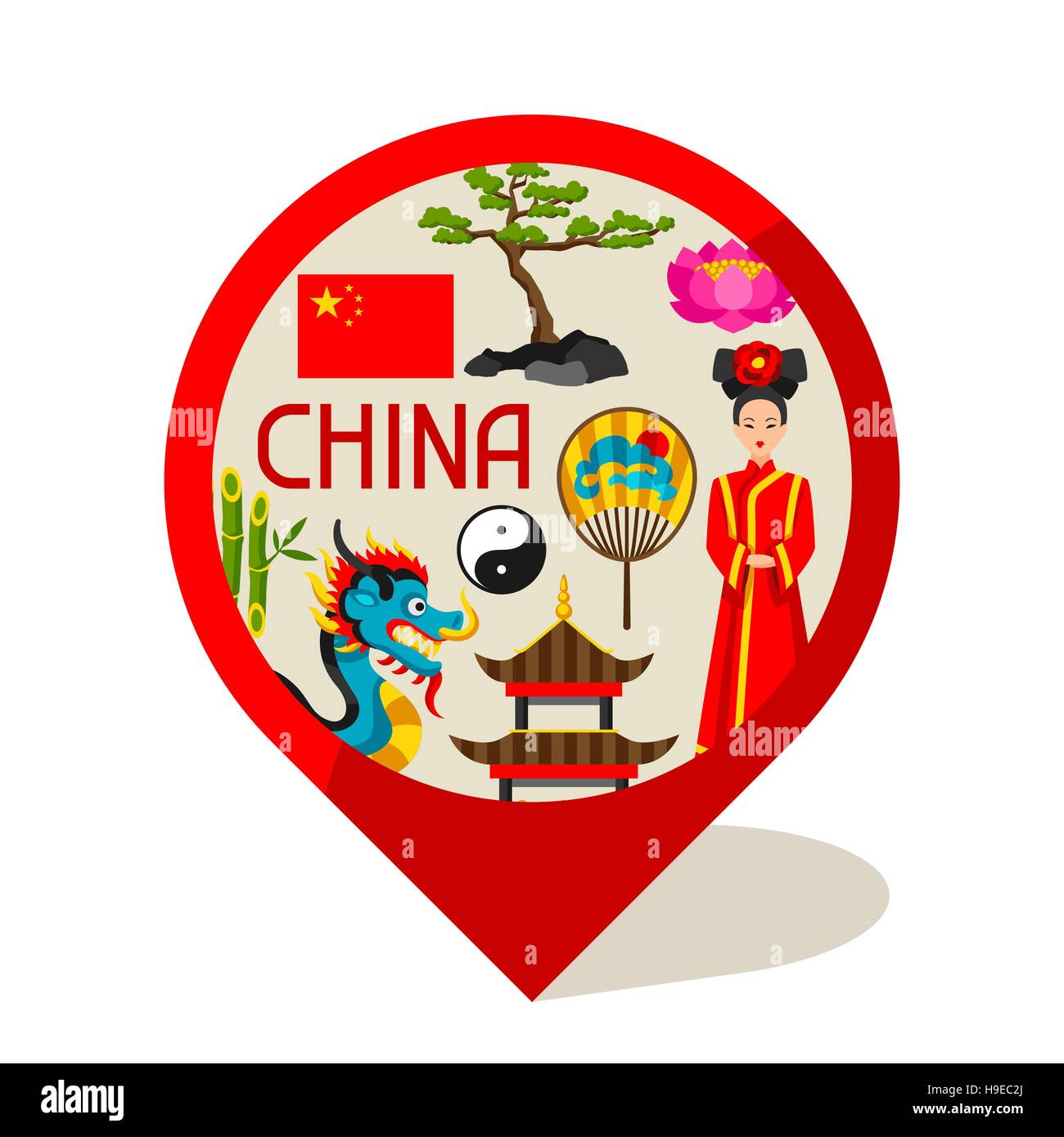 Chine design marqueur. Symboles chinois et d'objets Illustration de Vecteur