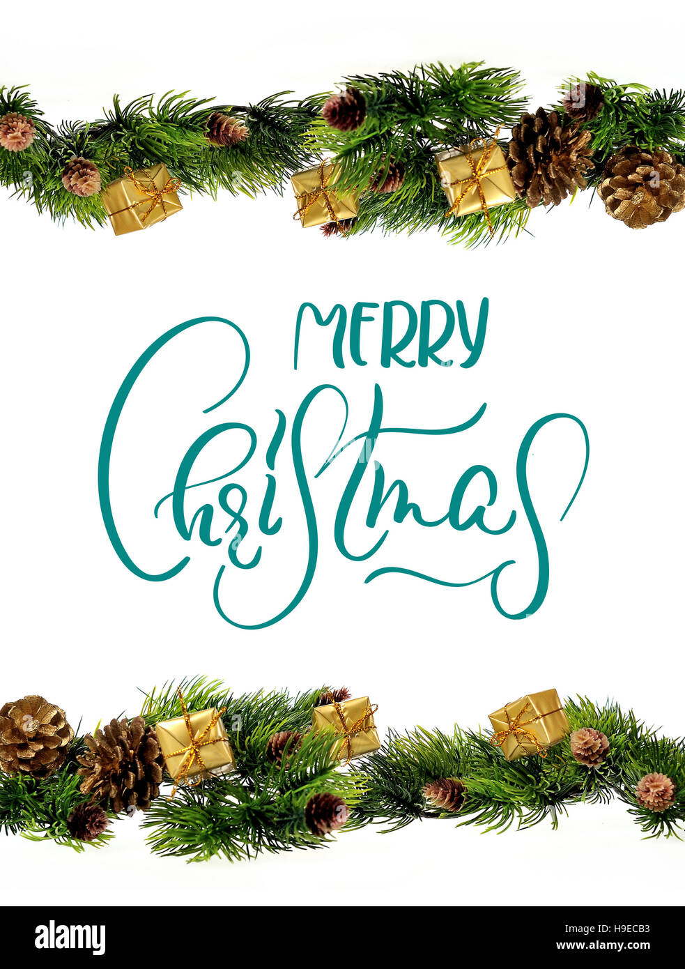 La frontière avec le texte de conception décorations Joyeux Noël. Lettrage et calligraphie Banque D'Images