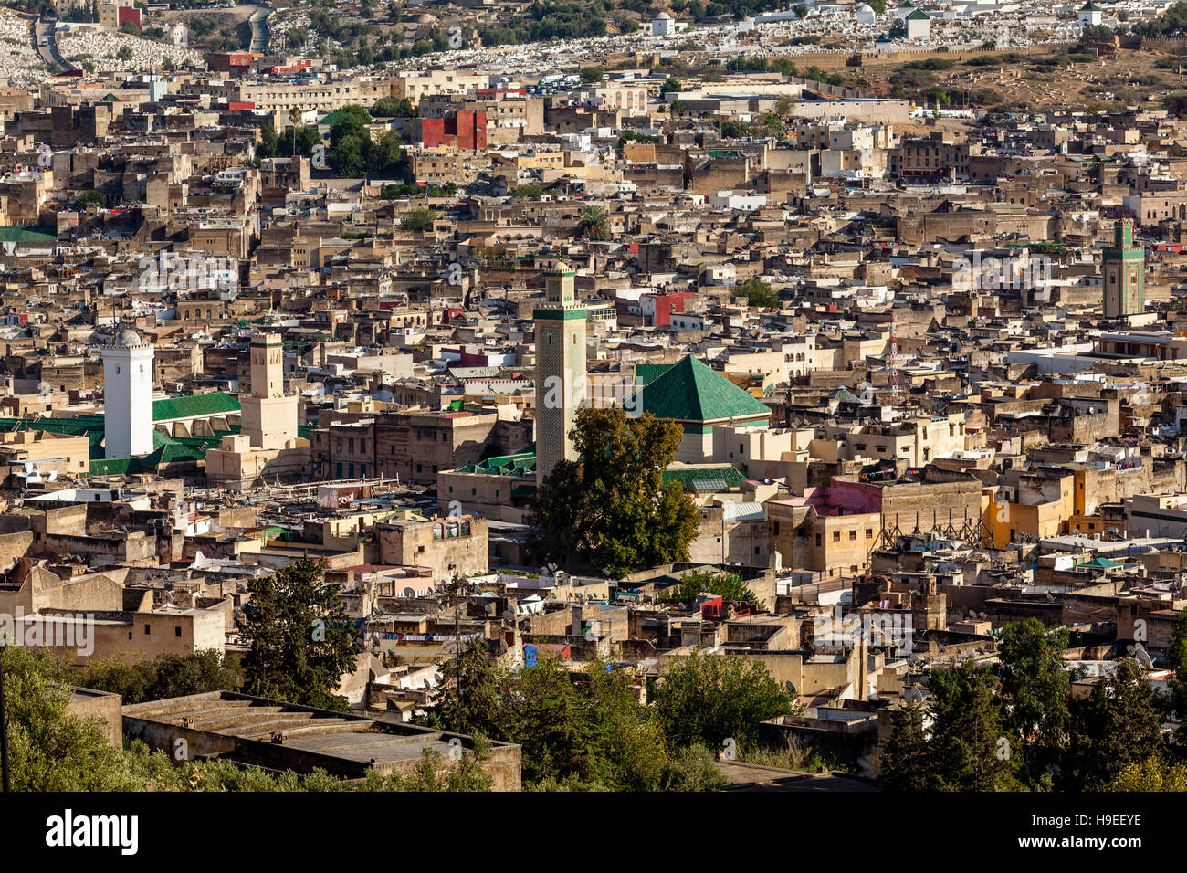 Une vue de la Médina (Fès el Bali) de Borj Nord, Fès, Maroc Banque D'Images