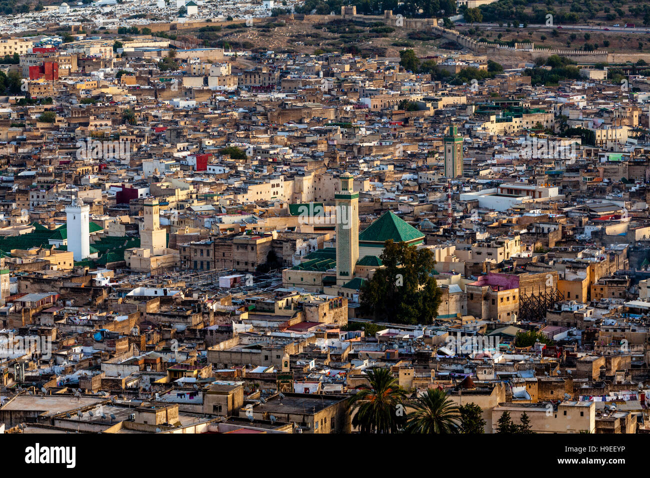 Une vue de la Médina (Fès el Bali) de Borj Nord, Fès, Maroc Banque D'Images