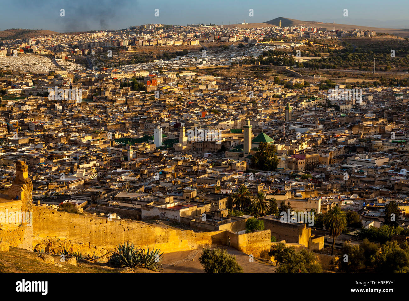 Une vue de la Médina (Fès el Bali) de Borj Nord, Fès, Maroc Banque D'Images