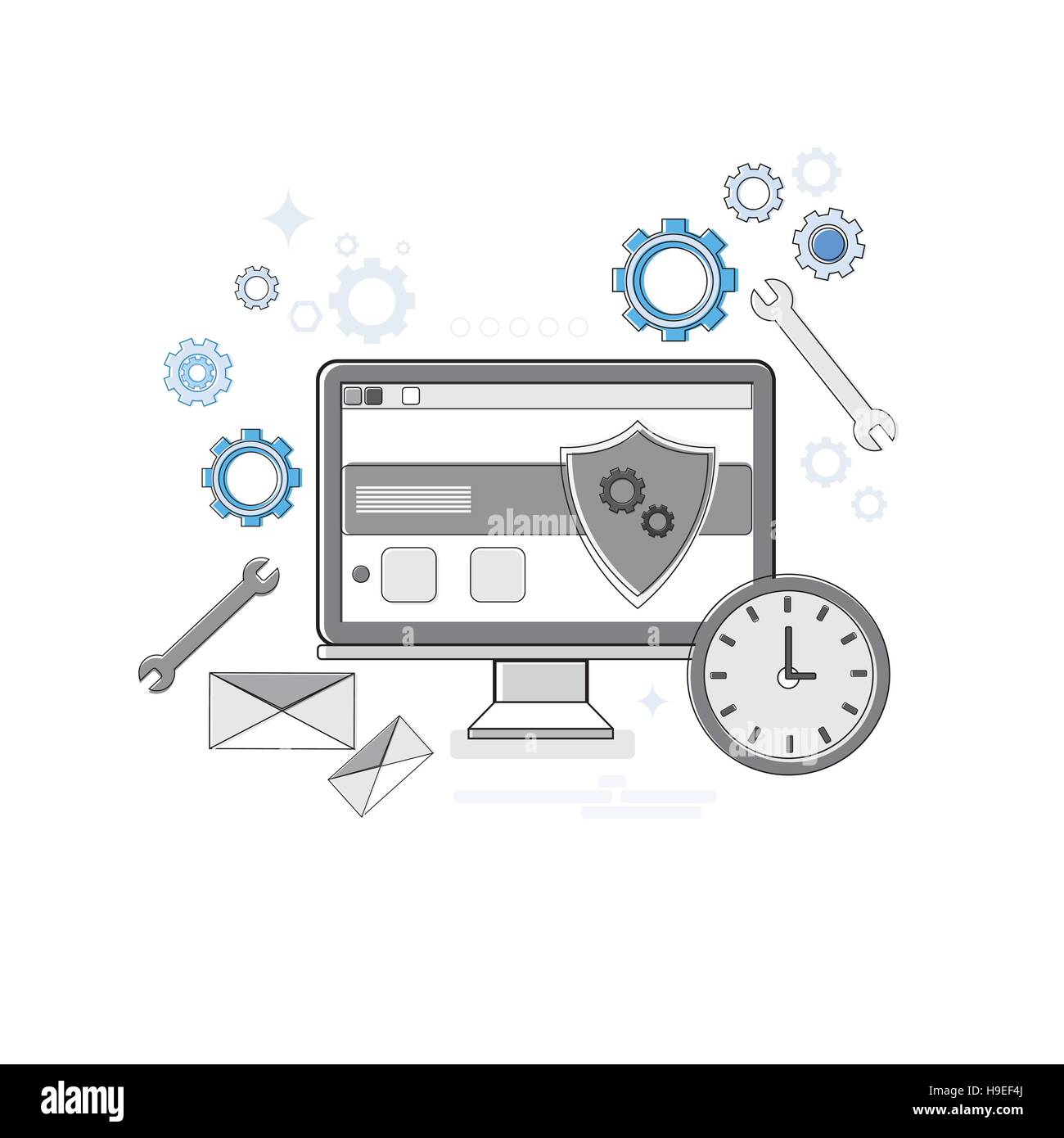 La protection des données de sécurité en ligne La technologie Web Banner Ligne mince Illustration de Vecteur