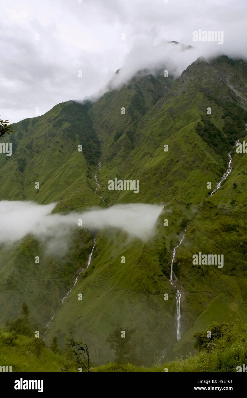 Sur la montagne à la verticale, l'Uttaranchal, Inde. Banque D'Images