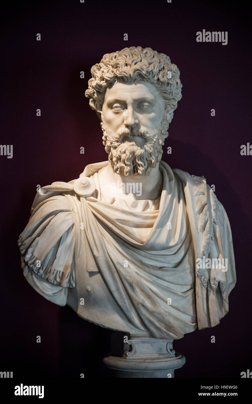 Rome. L'Italie. Buste de l'empereur romain Marc Aurèle (121-180 AD), 161-180 après J.-C., Musée du Capitole. Musei Capitolini. Banque D'Images