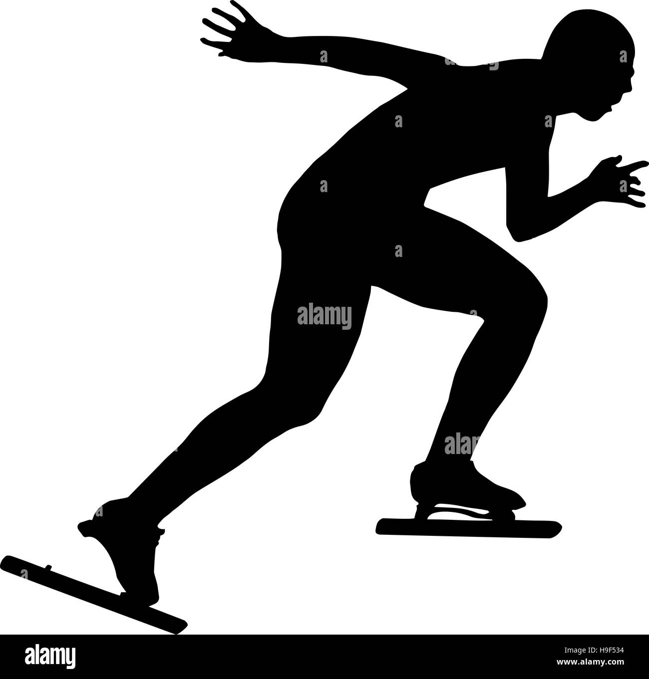 Silhouette noire de femmes athlètes patineurs de vitesse Banque D'Images