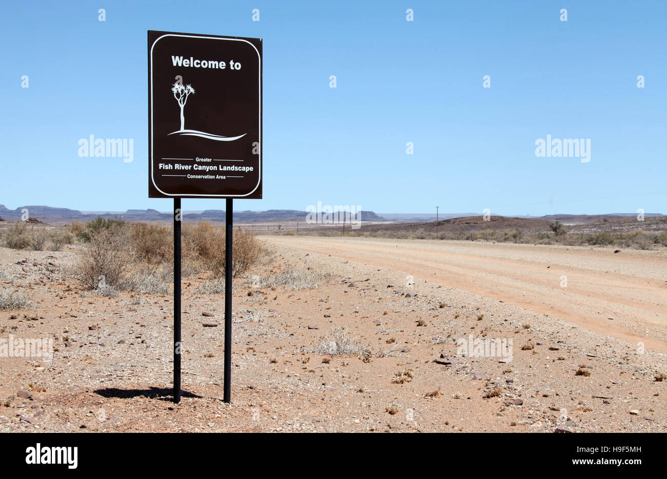 Panneau de bienvenue à Fish River Canyon Landscape Conservation Area Banque D'Images