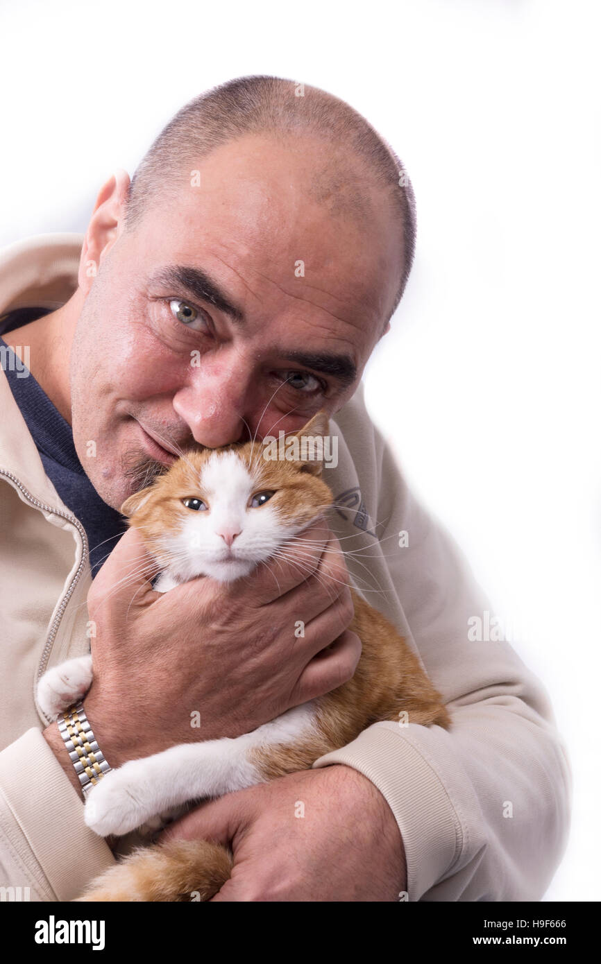 L Homme Avec Son Chat Photo Stock Alamy