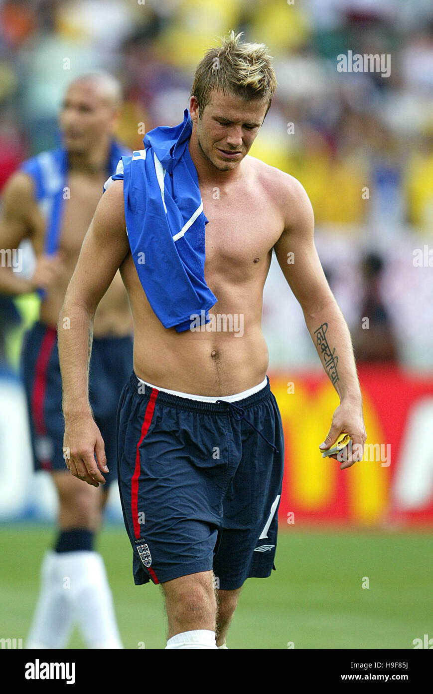 DAVID BECKHAM APRÈS MATCH ANGLETERRE V BRÉSIL 2002 STADE ECOPA JAPON SHIZUOKA 21 Juin 2002 Banque D'Images