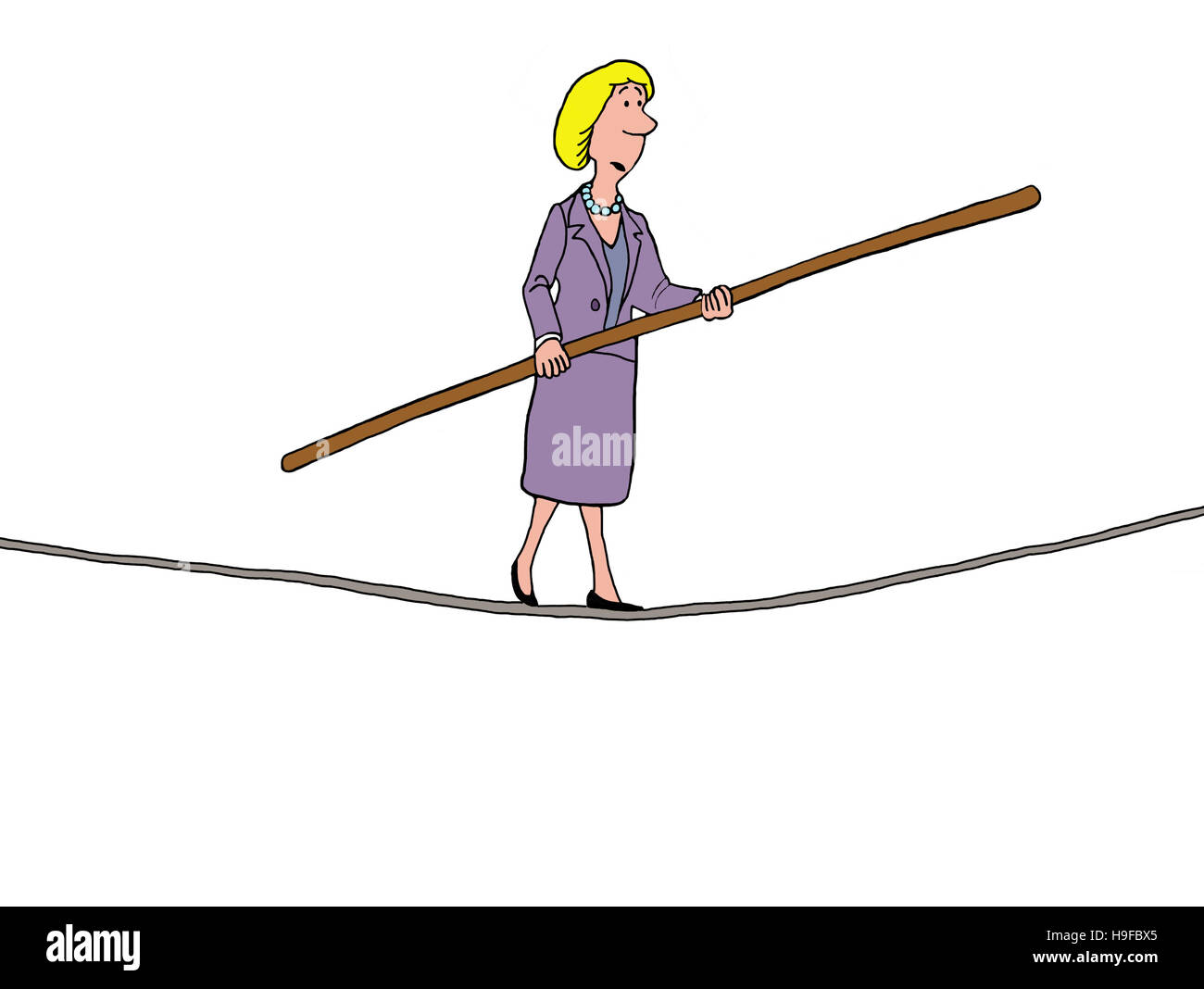 Business illustration couleur d'une femme d'une corde raide avec succès. Banque D'Images
