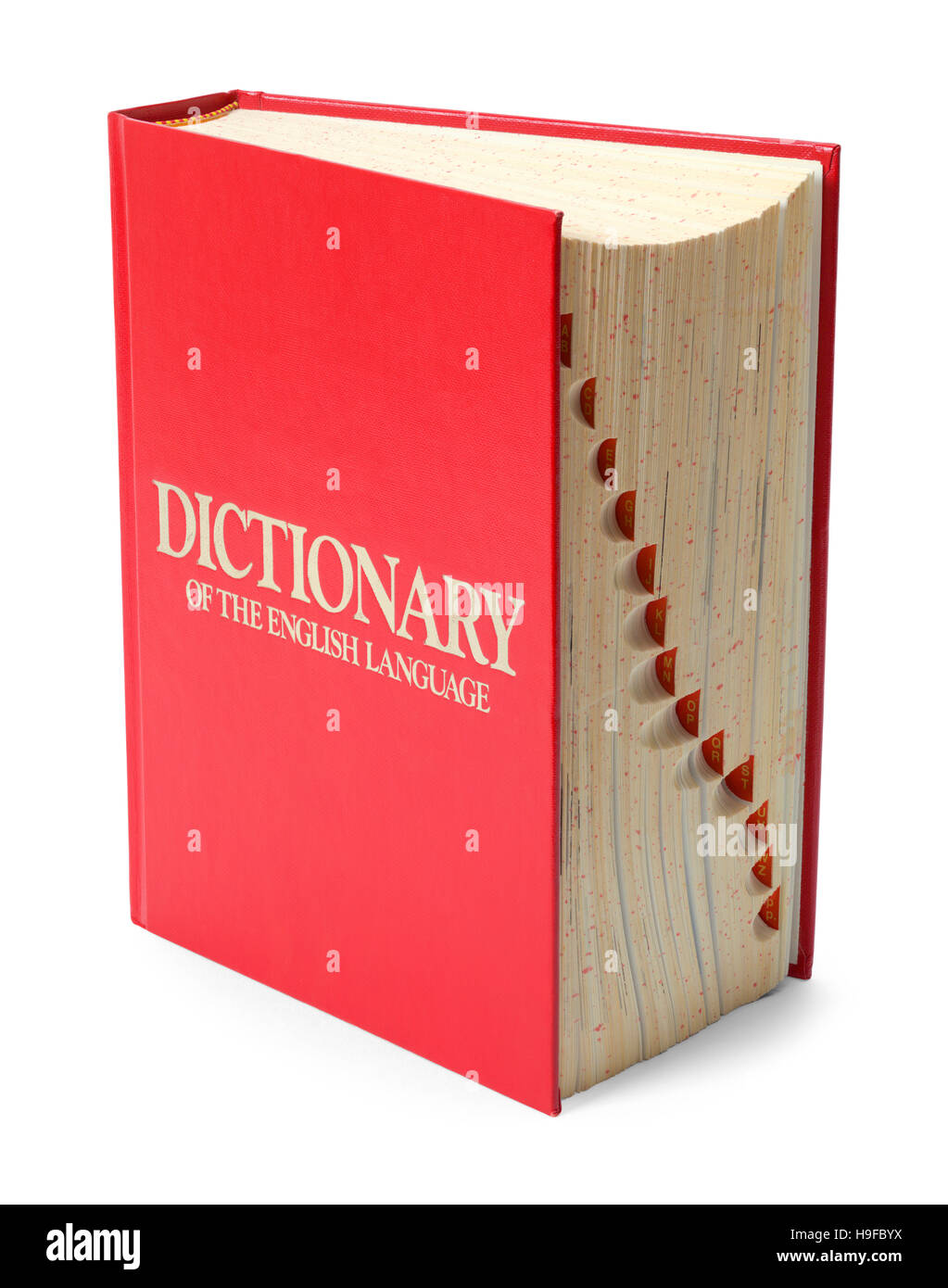 Dictionnaire anglais rouge isolé sur fond blanc. Banque D'Images