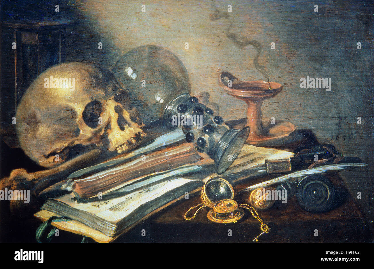 Pieter Claesz - Vanitas still life avec un crâne et un vase Banque D'Images