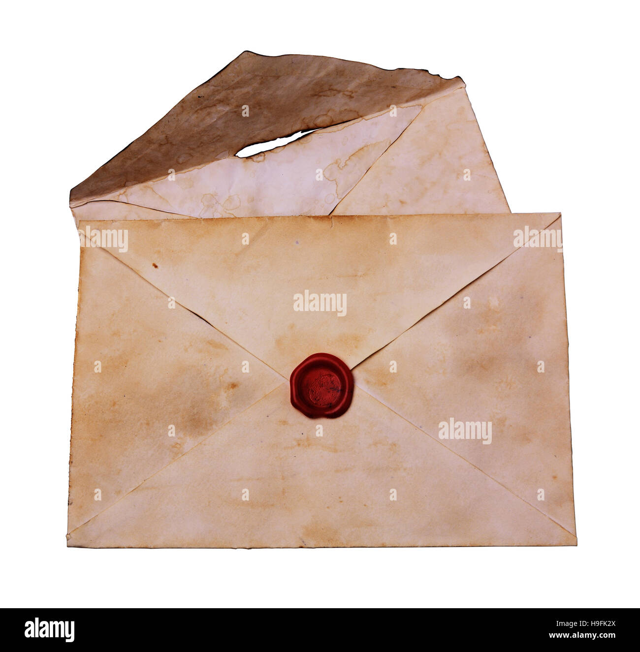 Deux vieux enveloppe avec cachet de cire rouge isolated on white Banque D'Images