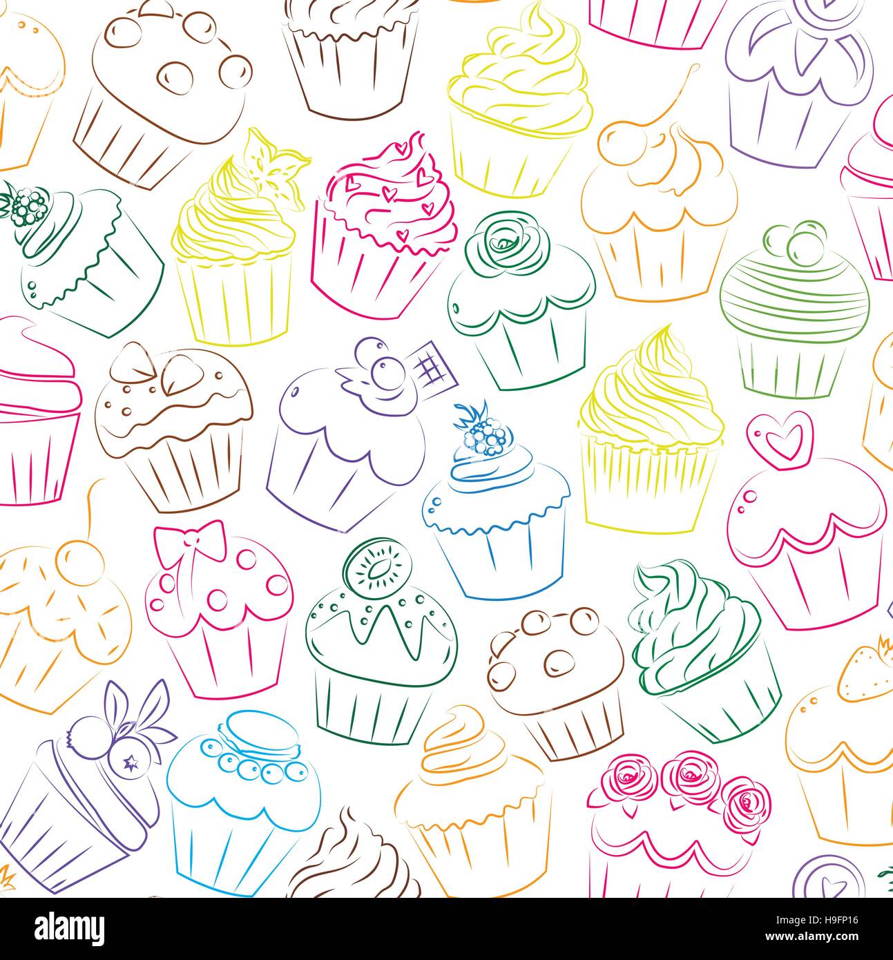 Muffin Cupcake, cupcakes fairy patty cup cake muffins gâteaux pâtisseries confiserie pâtisserie brique transparente motif. Gros plan carré vecteur vue latérale beau Illustration de Vecteur