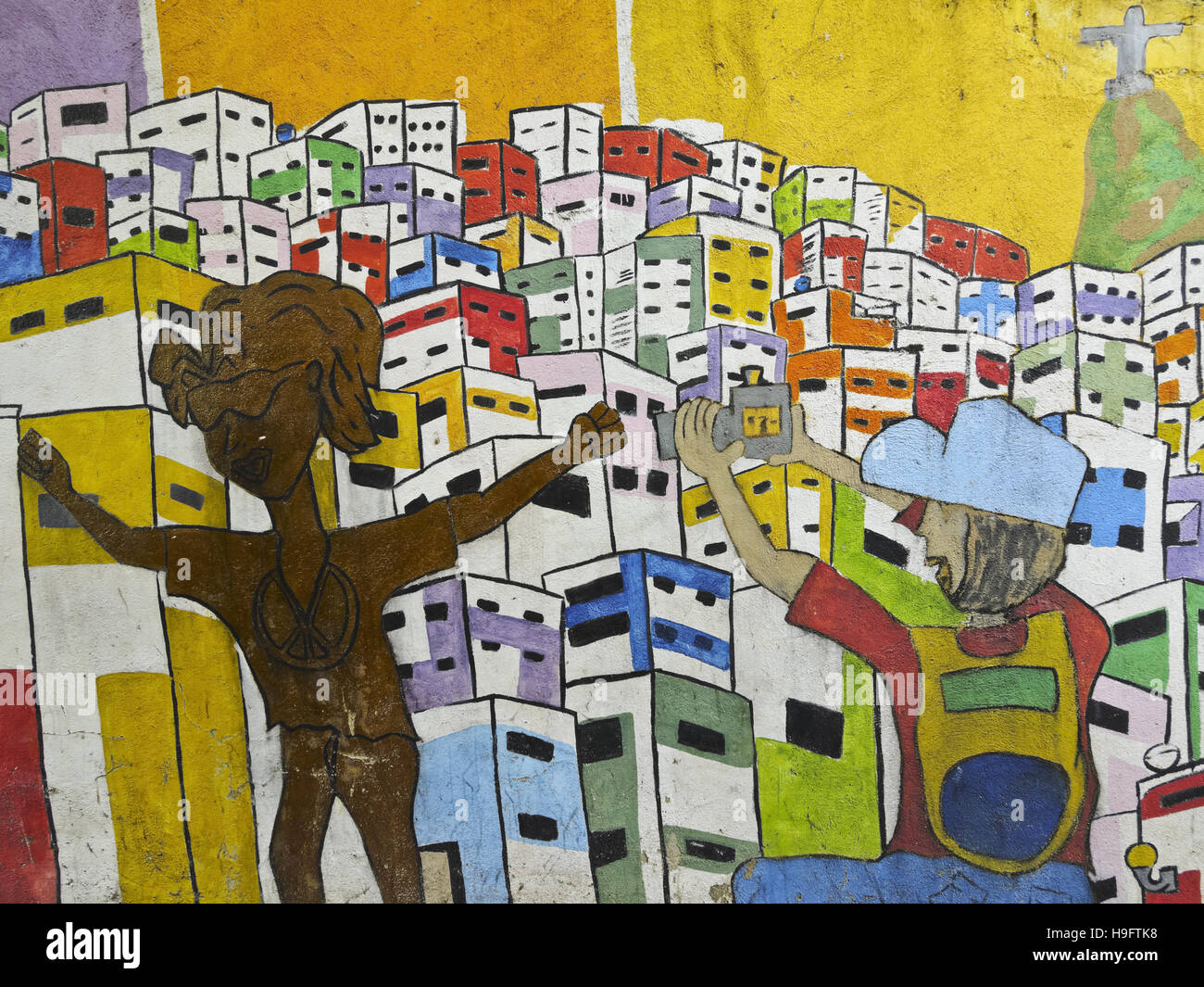 Brésil, Rio de Janeiro, la peinture murale à l'intérieur de la Favela Santa Marta. Banque D'Images
