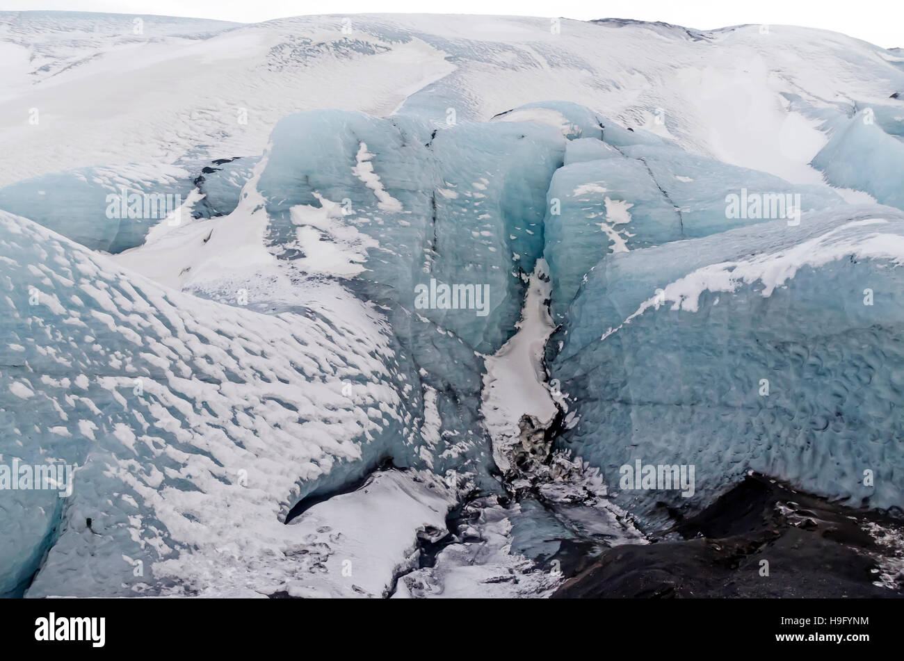 Détail du glacier Iceland Solheimajokull Blue Ice sur la visite de la côte sud Banque D'Images