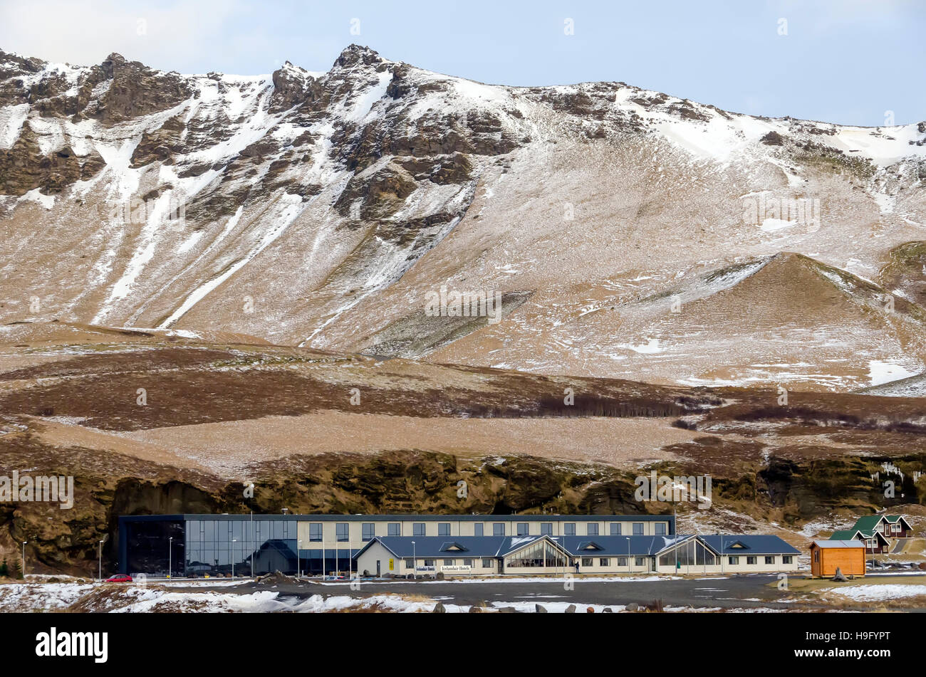 Icelandair Hotel Vik au village de Vik, sur la côte sud, l'Islande. Banque D'Images