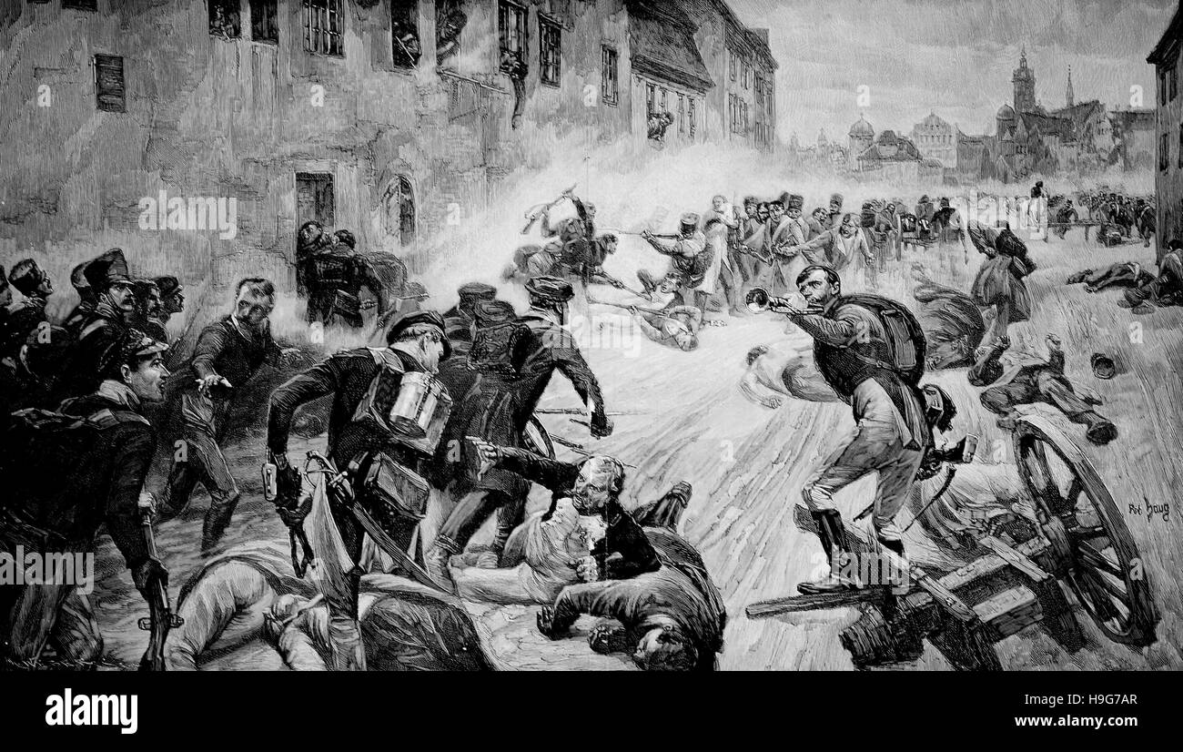 Combat de rue à Leipzig, Allemagne, le 19 octobre 1813 Banque D'Images