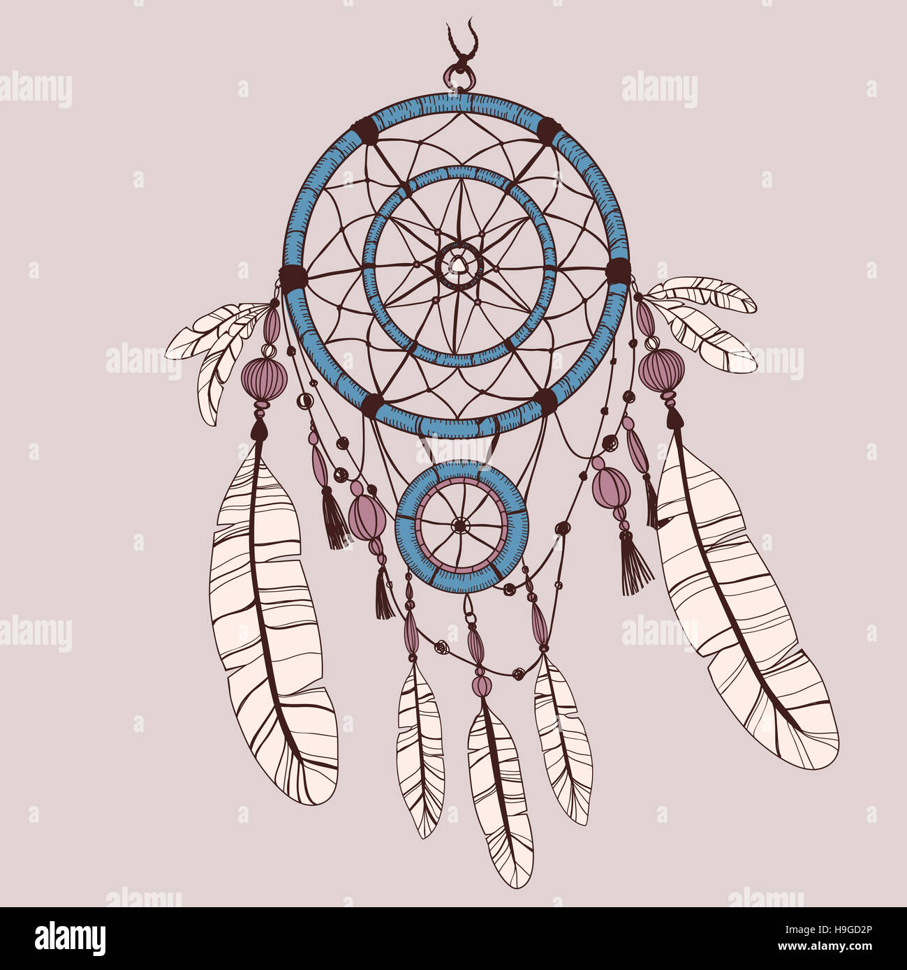 Dreamcatcher, plumes et perles. Native American Indian Dream Catcher, symbole traditionnel Banque D'Images