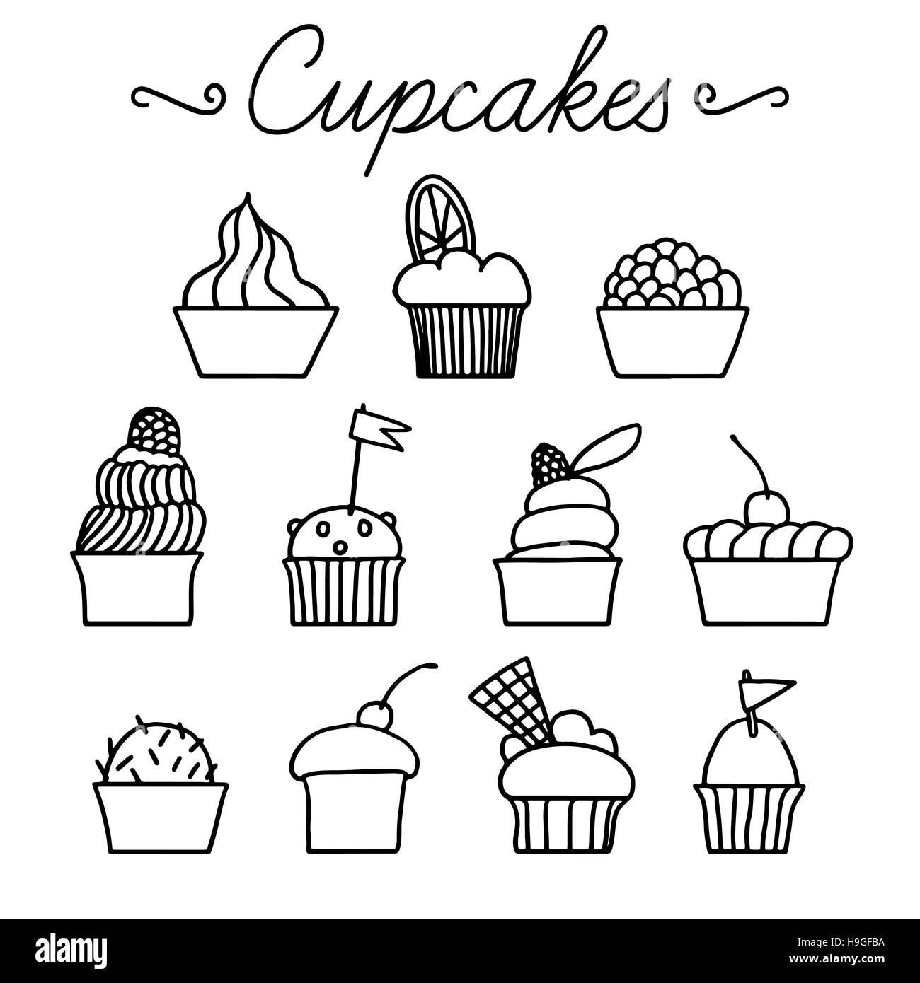 Ensemble d'éléments en noir et blanc vectoriel pour partie et Anniversaire isolé sur fond blanc. Cute Vector elements pour la fête, mariage, anniversaire, postcar Illustration de Vecteur