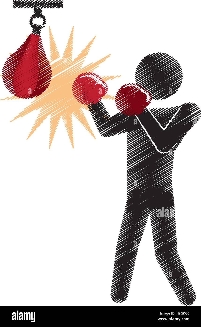 Silhouette couleur dessin poire de frappe boxer sport Illustration de Vecteur