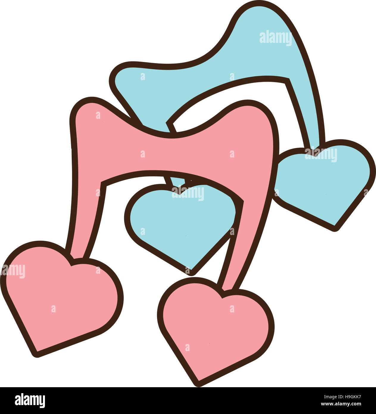 Deux Notes De Musique Avec Coeur Bleu Et Rose Image Vectorielle Stock Alamy