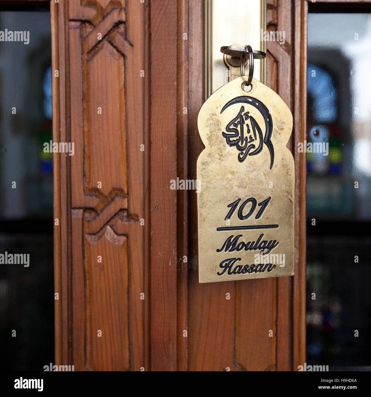 Key tag dans Riad Arabesque à Fès, Maroc Banque D'Images