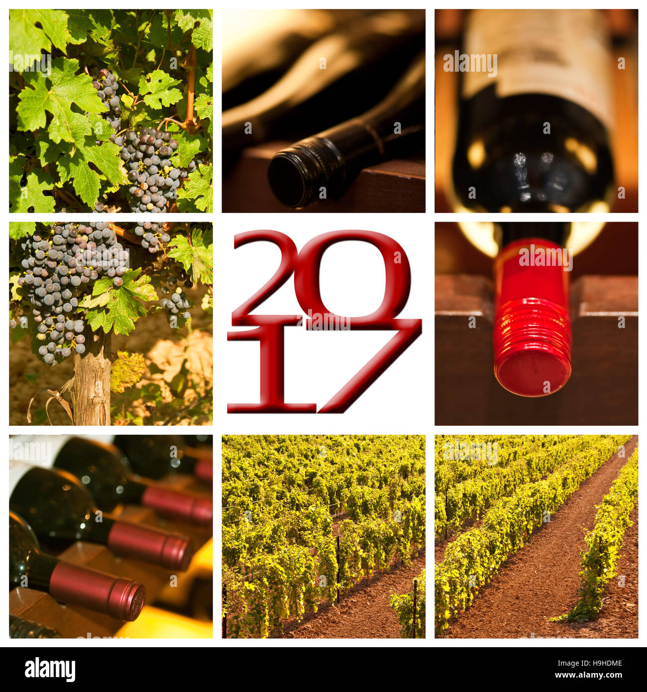 Vin rouge 2017 photos carrées collage carte de souhaits Banque D'Images