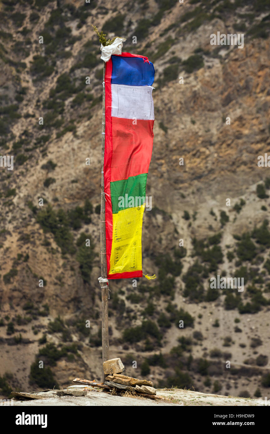 Drapeaux de prière bouddhiste au Népal Banque D'Images
