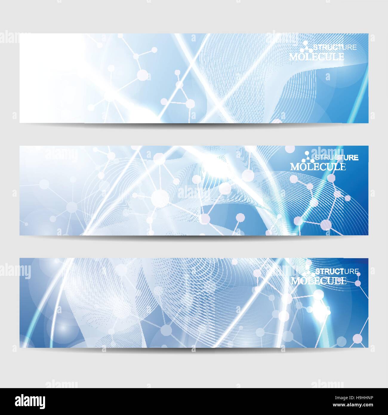 Bannières géométriques abstraites molécule et la communication. La conception de la science et de la technologie, la structure de l'ADN, chimie, médecine, site web d'affaires et de Illustration de Vecteur