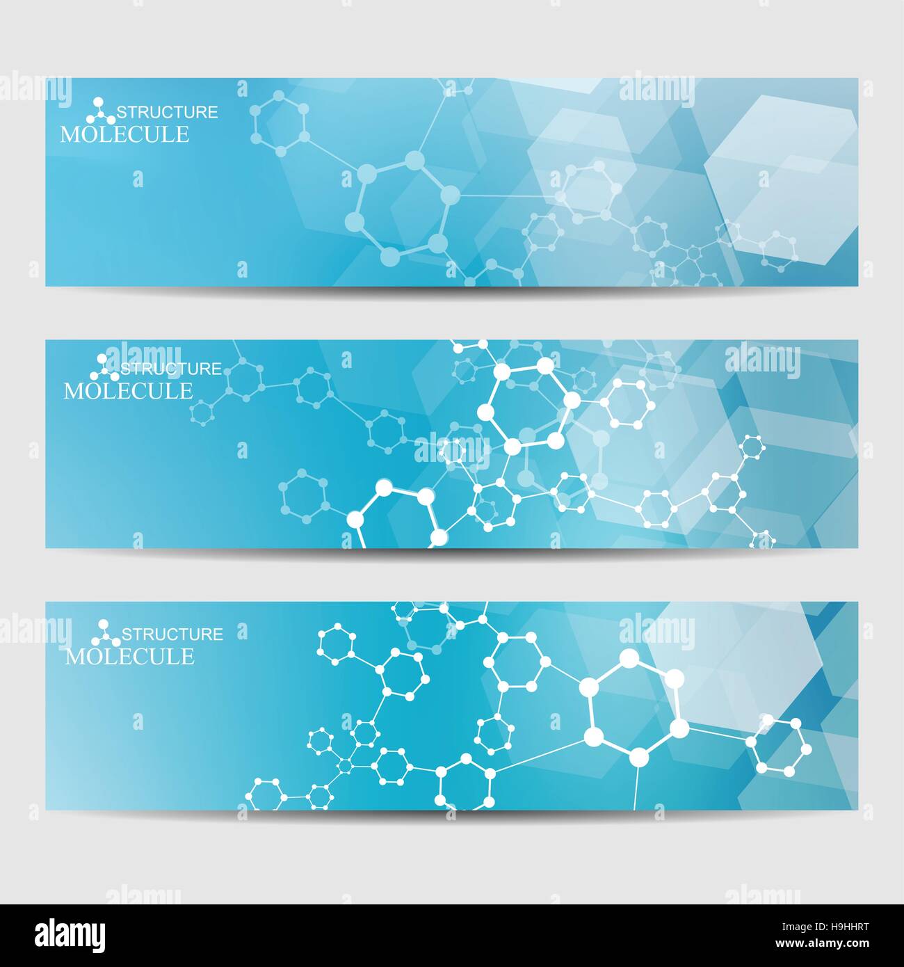 Bannières géométriques abstraites molécule et la communication. La conception de la science et de la technologie, la structure de l'ADN, chimie, médecine, site web d'affaires et de Illustration de Vecteur