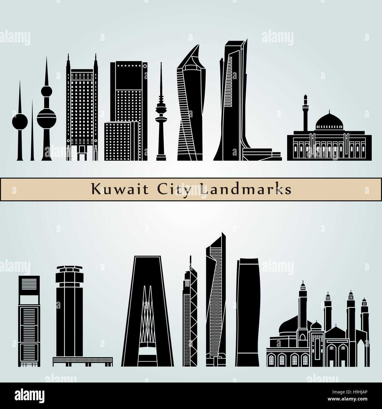 La ville de Koweït les monuments de V2 isolé sur fond bleu dans le fichier vectoriel éditable Banque D'Images