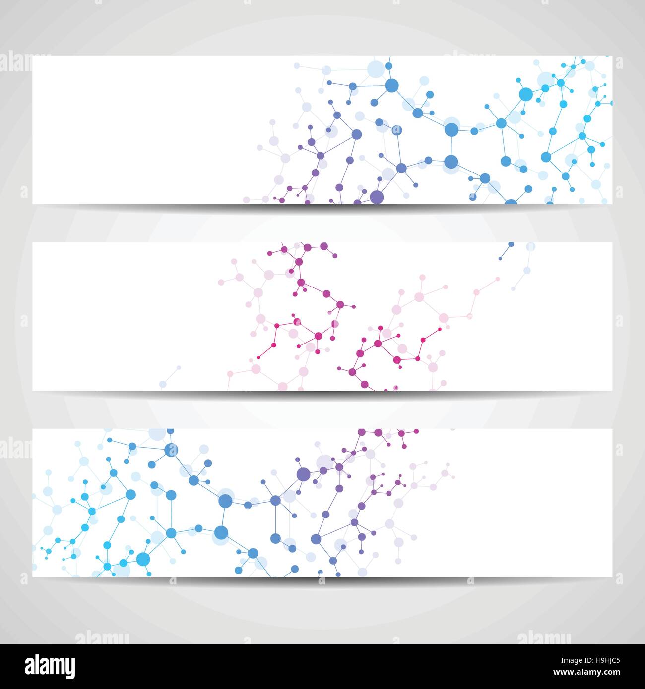 Bannières géométriques abstraites molécule et la communication. La conception de la science et de la technologie, la structure de l'ADN, chimie, médecine, site web d'affaires et de Illustration de Vecteur