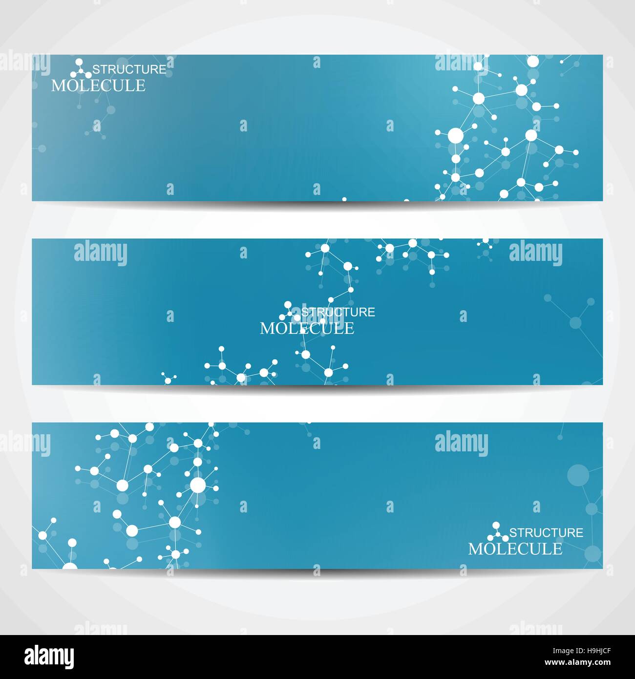 Bannières géométriques abstraites molécule et la communication. La conception de la science et de la technologie, la structure de l'ADN, chimie, médecine, site web d'affaires et de Illustration de Vecteur