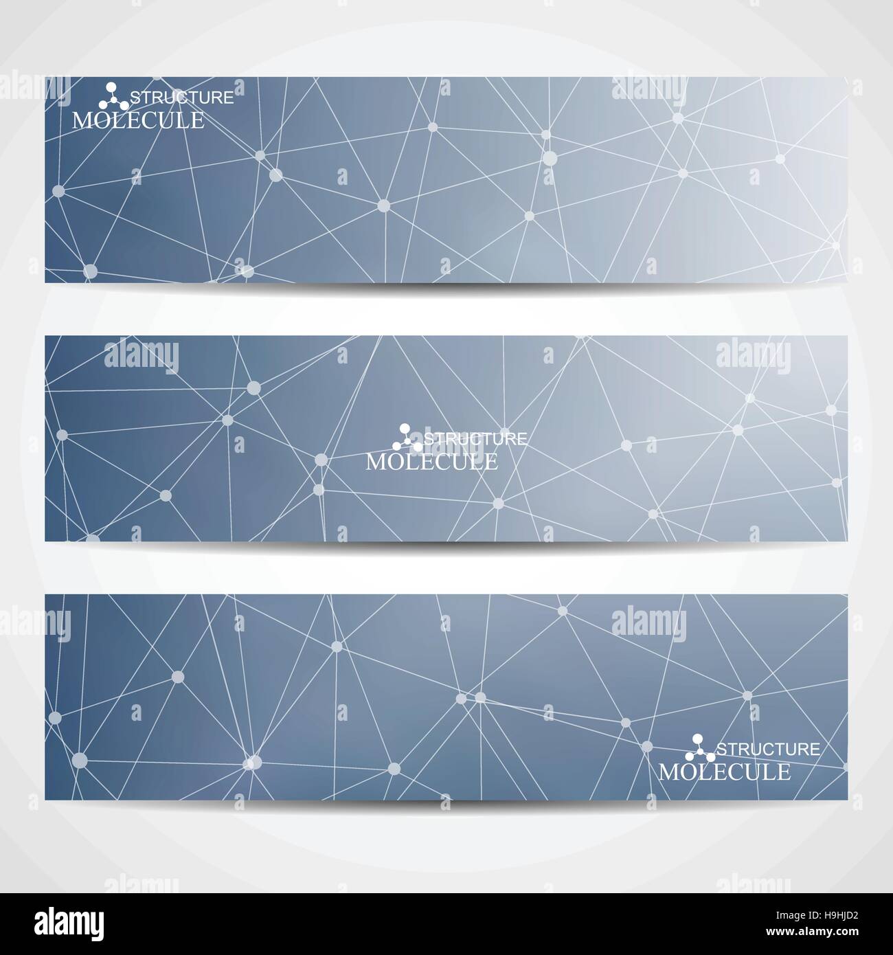 Bannières géométriques abstraites molécule et la communication. La conception de la science et de la technologie, la structure de l'ADN, chimie, médecine, site web d'affaires et de Illustration de Vecteur