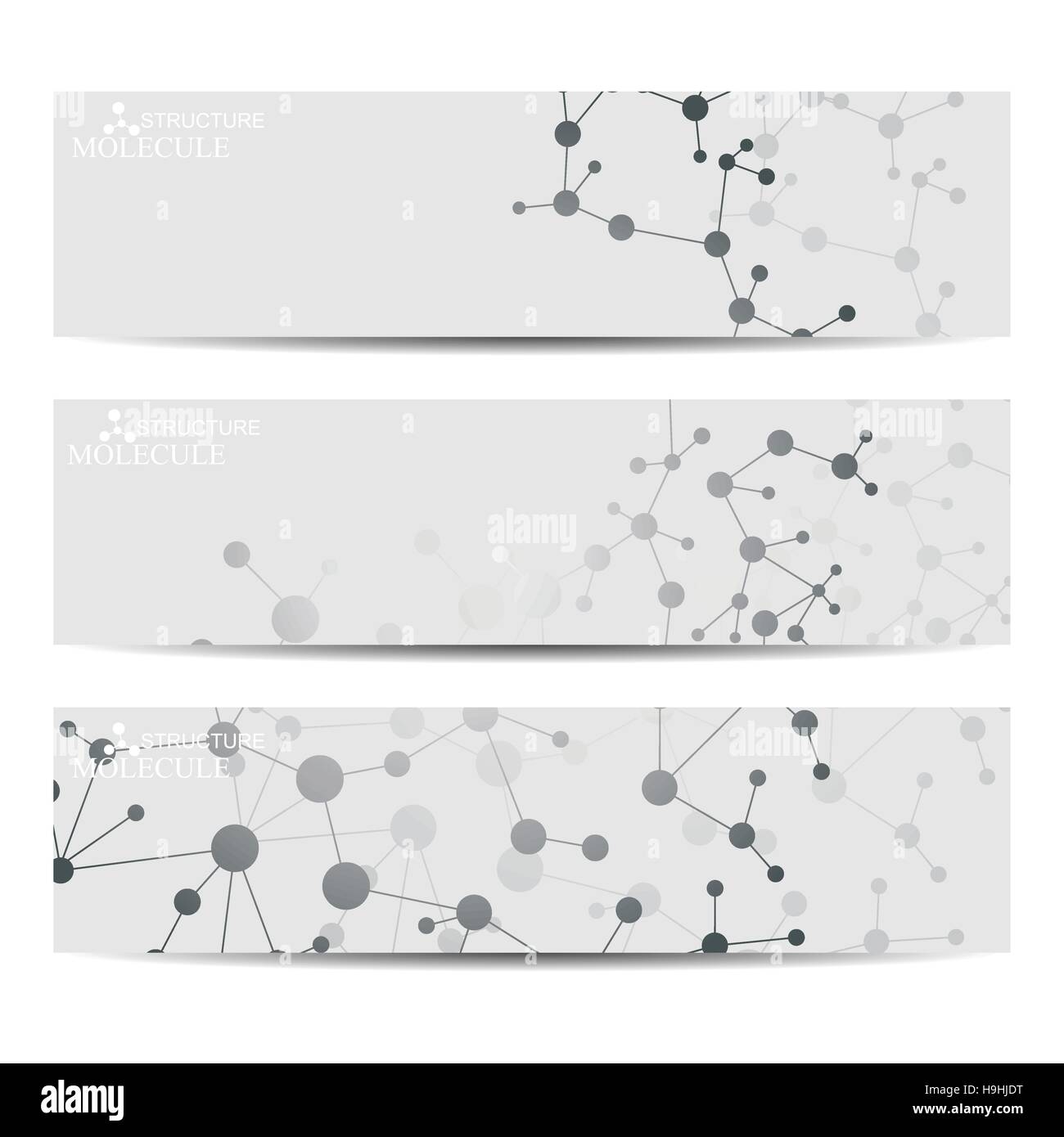 Bannières géométriques abstraites molécule et la communication. La conception de la science et de la technologie, la structure de l'ADN, chimie, médecine, site web d'affaires et de Illustration de Vecteur