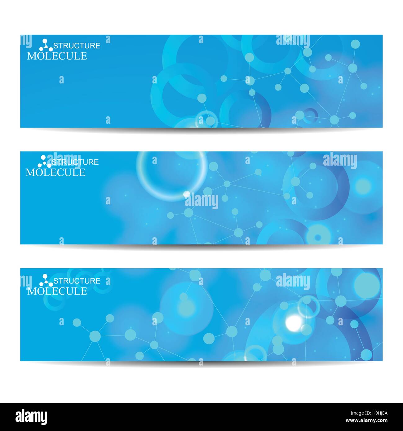 Bannières géométriques abstraites molécule et la communication. La conception de la science et de la technologie, la structure de l'ADN, chimie, médecine, site web d'affaires et de Illustration de Vecteur