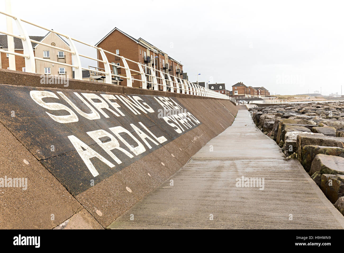 Surf signe sur front de mer, Aberavon, Pays de Galles, Royaume-Uni Banque D'Images