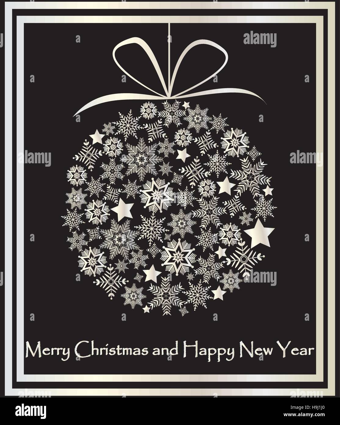 Bal de Noël d'argent fait à partir de flocons sur fond noir Illustration de Vecteur