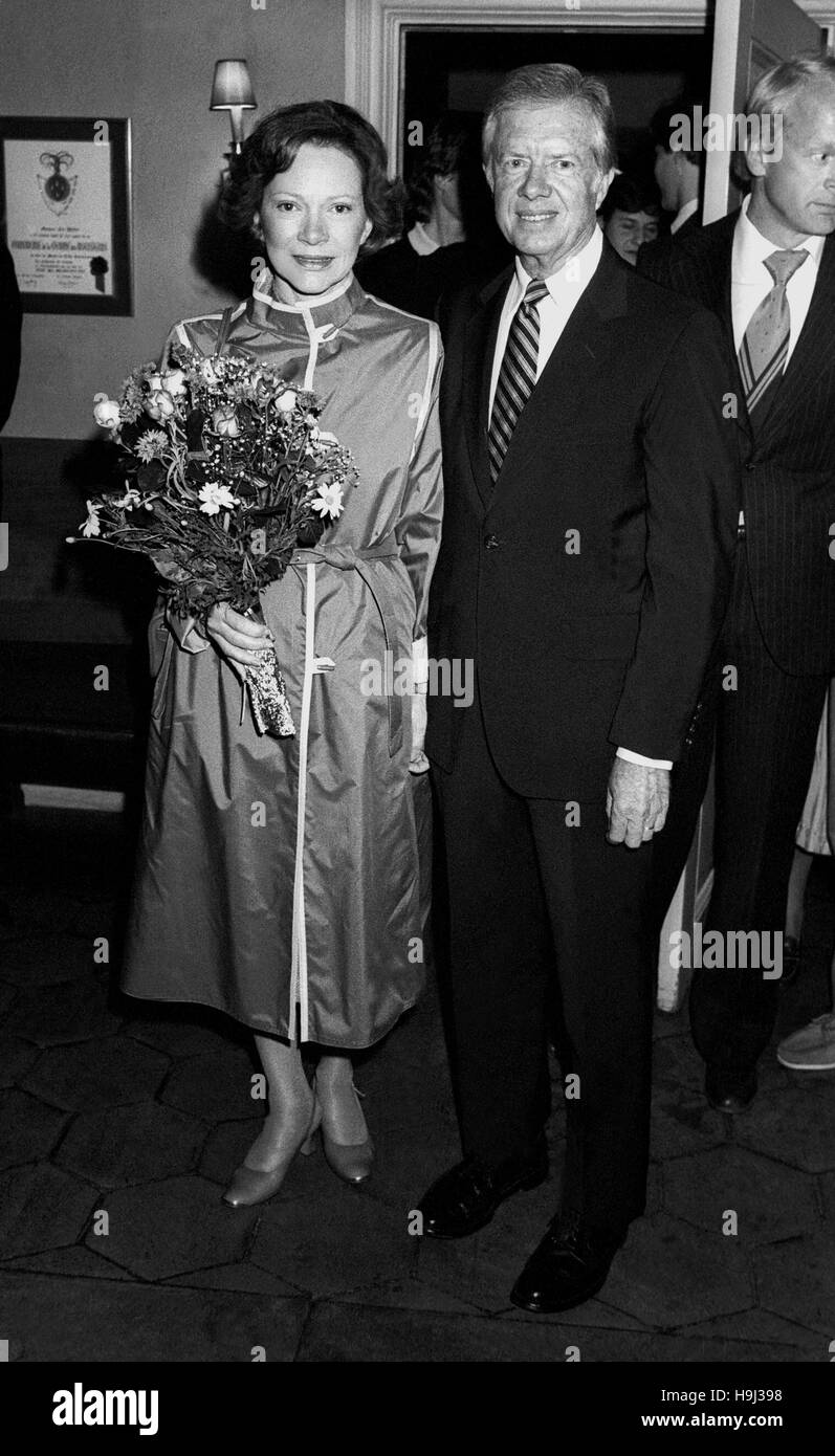 Le président américain Jimmy Carter avec son épouse Rosalyn visitant Stockholm 1982 Banque D'Images