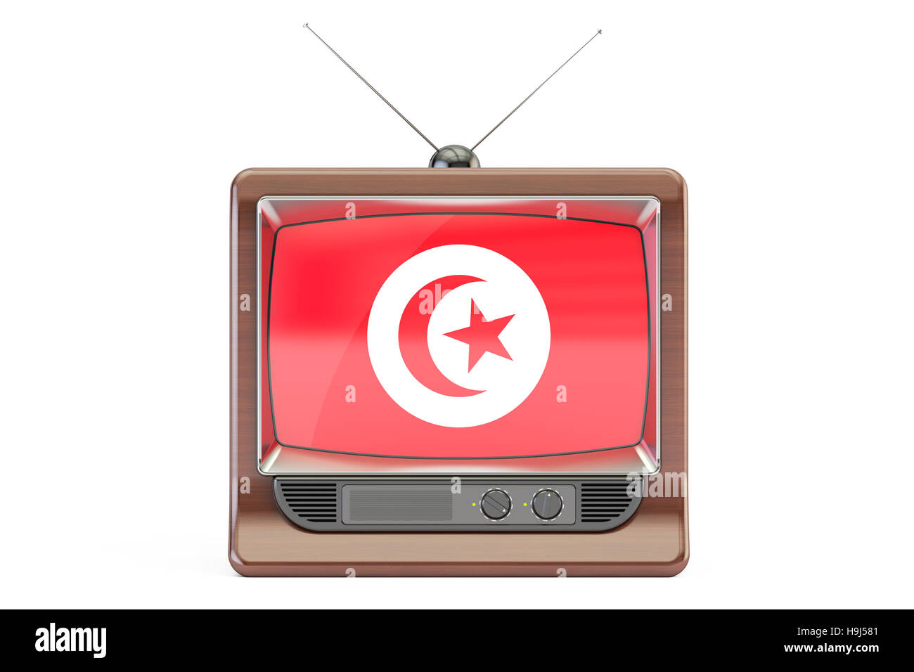 Vieux téléviseur avec pavillon de Tunis. Concept de télévision Tunisie, rendu 3D Banque D'Images Vieux téléviseur avec pavillon de Tunis. Concept de télévision Tunisie, rendu 3D Banque D'Images