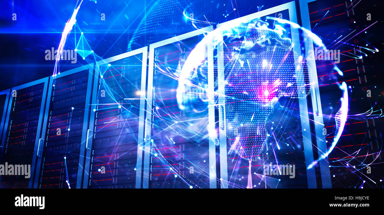 Image composite de global technology background en violet Banque D'Images