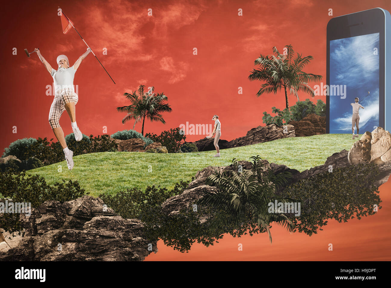 Image composite de woman playing golf Banque D'Images