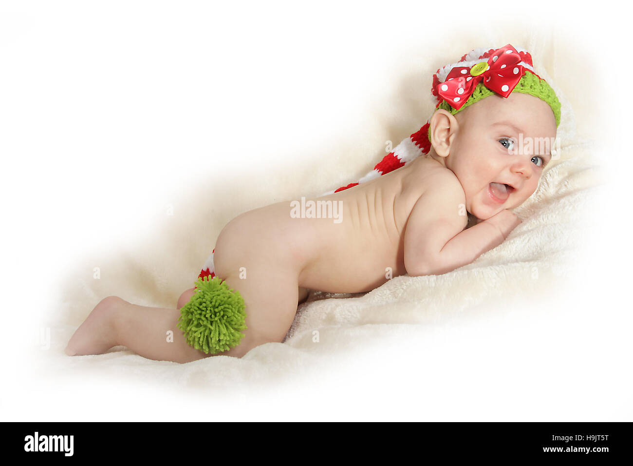 Happy Baby habillé en lutin de Noël, fêtes de s'habiller photographie de studio de photographie. Banque D'Images