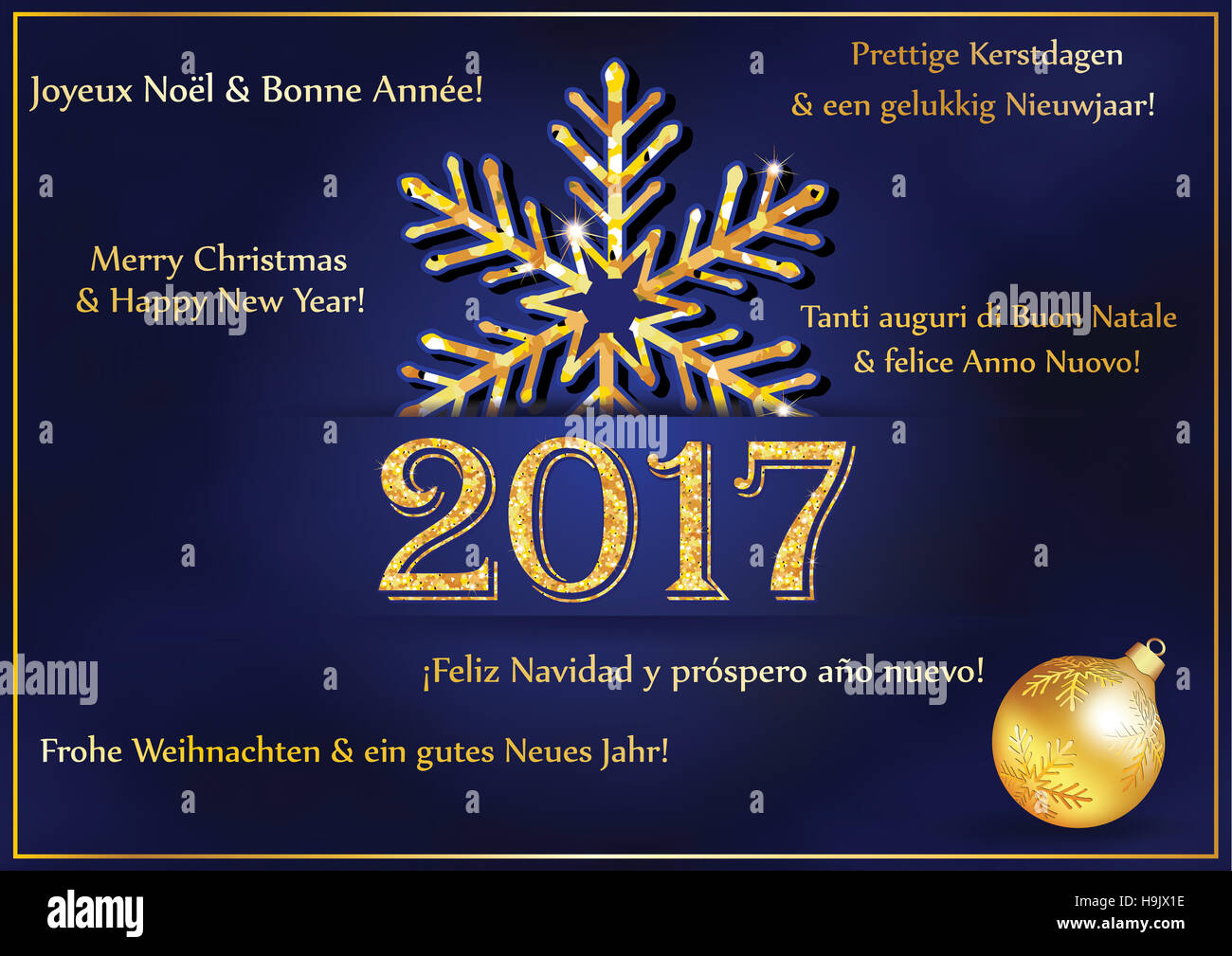 Carte de Vœux du nouvel an 2017 dans de nombreuses langues. Traduction de  texte : 'Merry Christmas' en français,allemand,anglais Photo Stock - Alamy