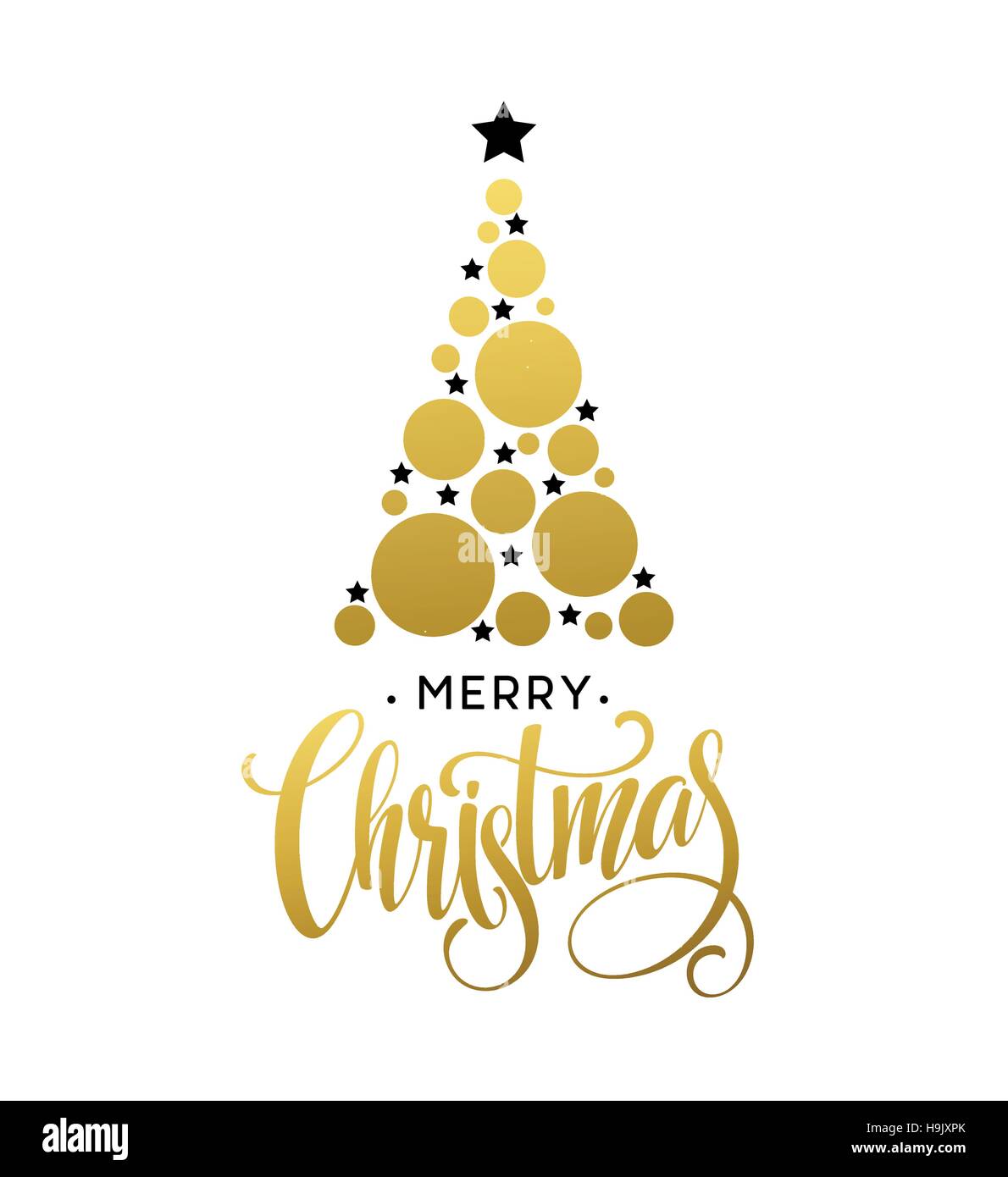 L'arbre de Noël d'or vecteur illustration réalisée avec cercle scintillant et star. Joyeux Noël EPS10 lettrage Illustration de Vecteur