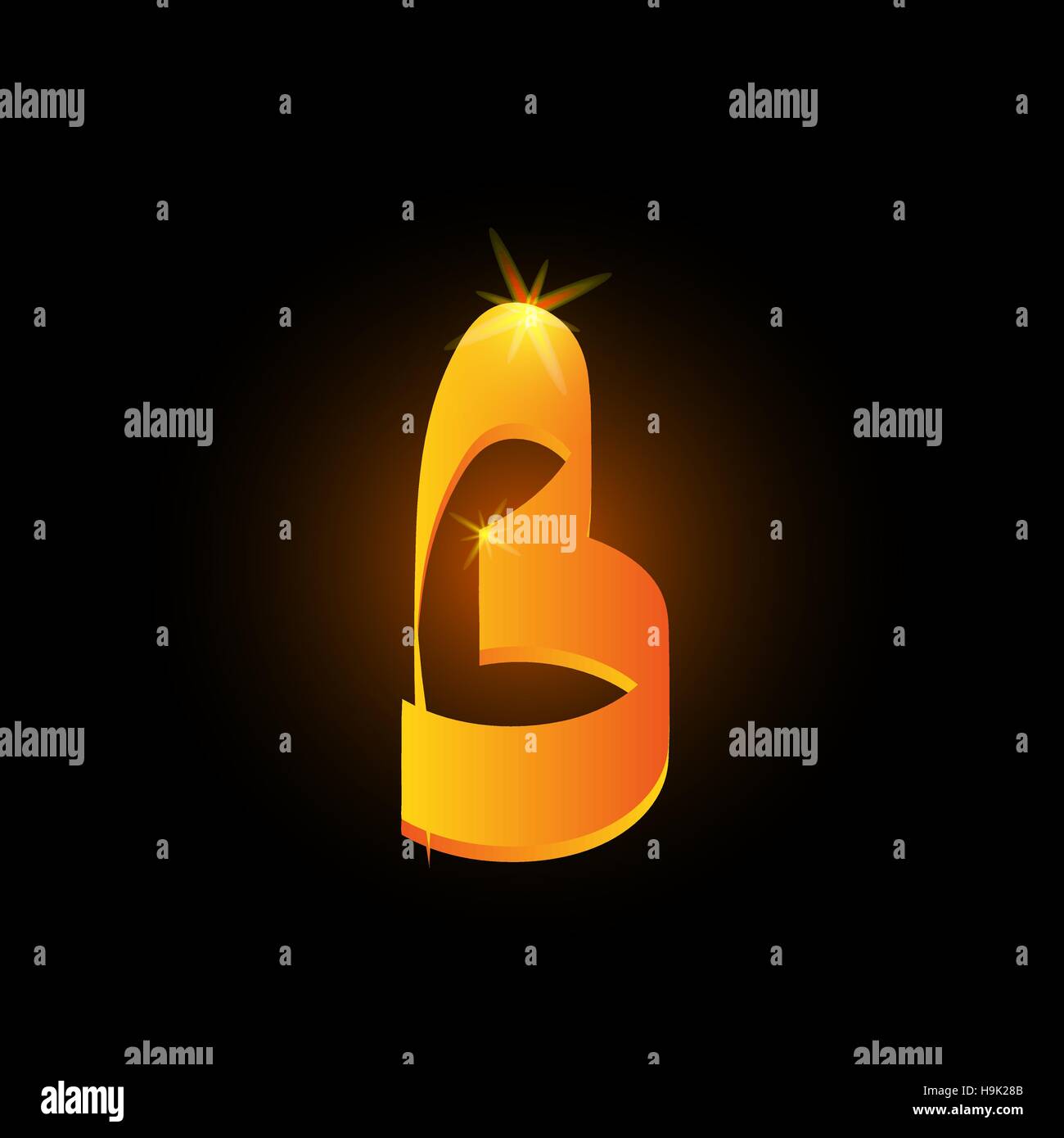 Style arabe d'or lettre b. Icône de l'élément de l'alphabet latin brillant sur fond noir. Calligraphie orientale design. Vector illustration décorative Fiery Illustration de Vecteur