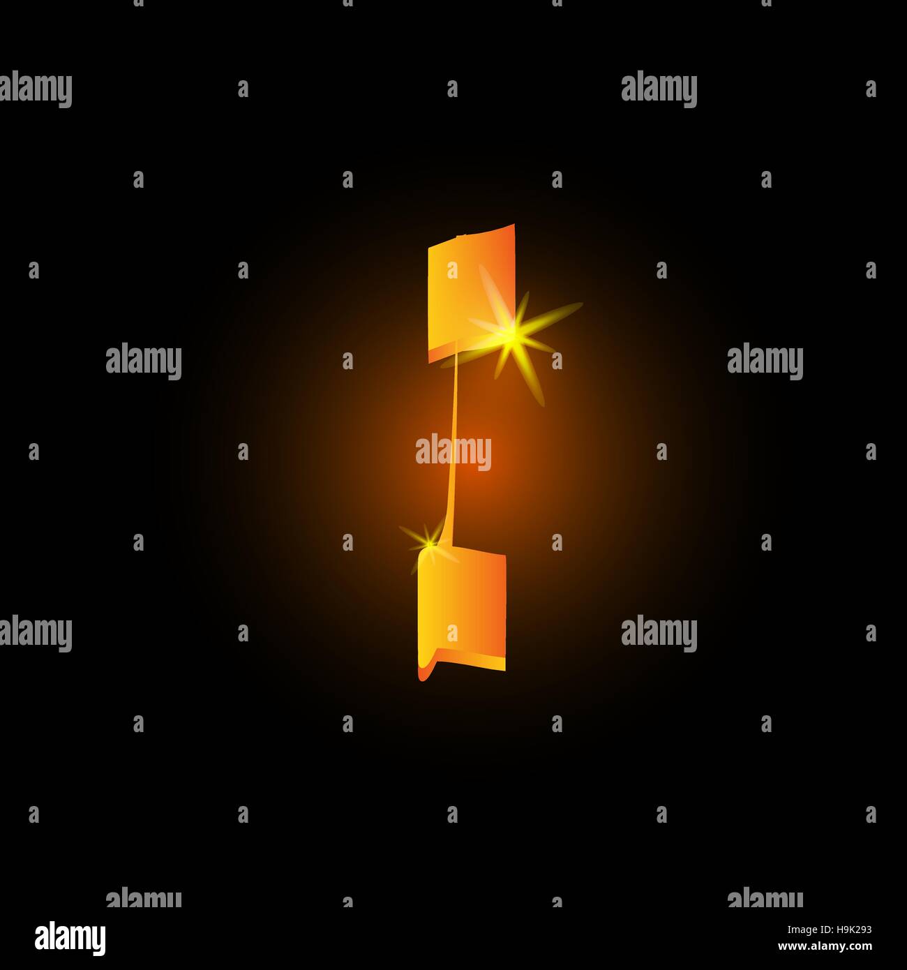 Style arabe d'or lettre i. Icône de l'élément de l'alphabet latin brillant sur fond noir. Calligraphie orientale design. Vector illustration décorative Fiery Illustration de Vecteur