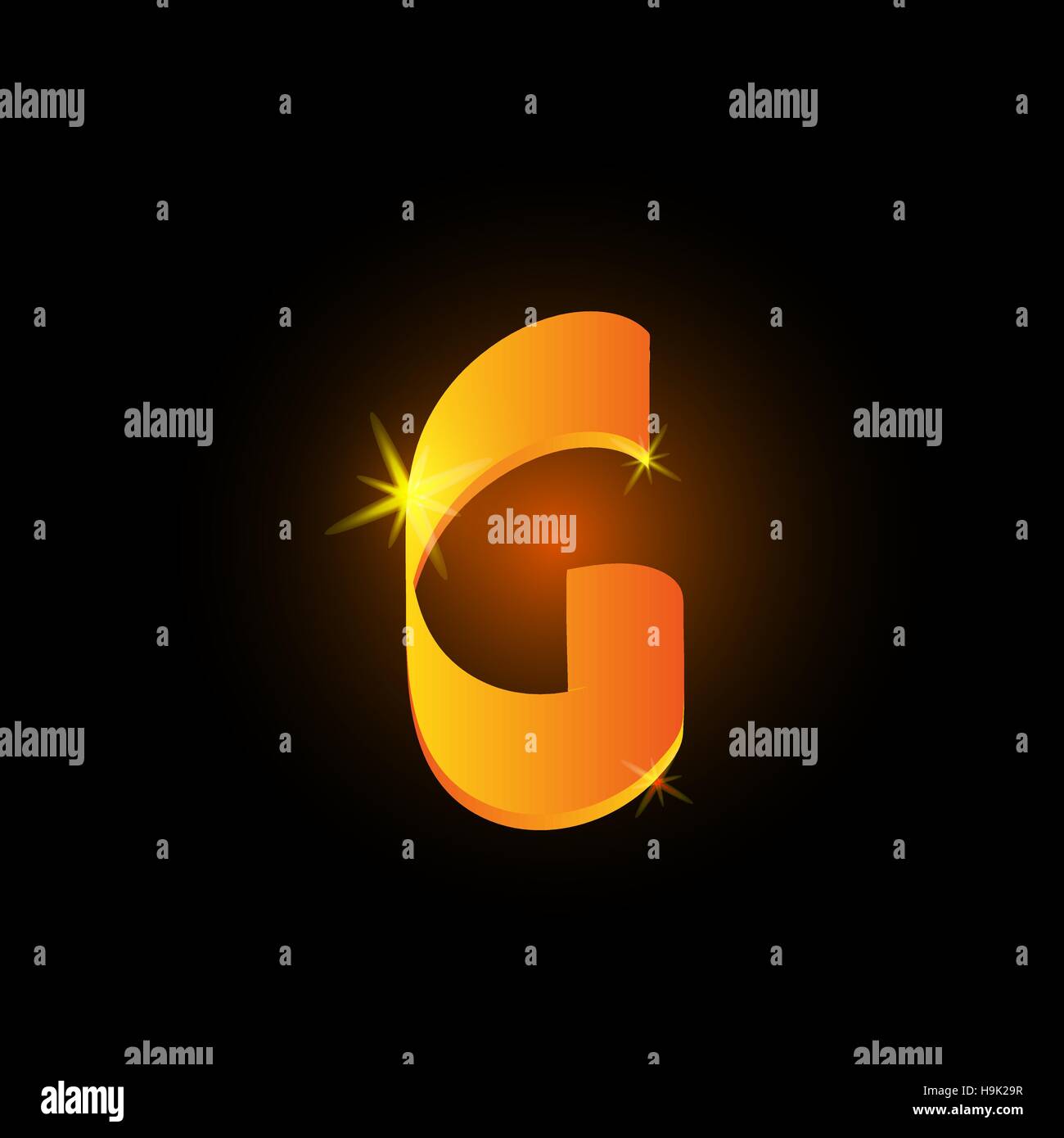 Style arabe d'or la lettre g. Icône de l'élément de l'alphabet latin brillant sur fond noir. Calligraphie orientale design. Vector illustration décorative Fiery Illustration de Vecteur