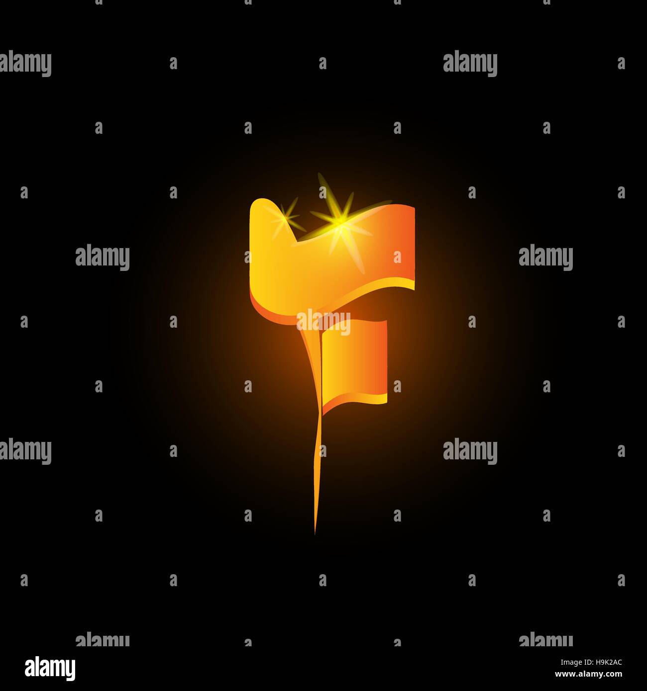 Style arabe d'or lettre f. Icône de l'élément de l'alphabet latin brillant sur fond noir. Calligraphie orientale design. Vector illustration décorative Fiery Illustration de Vecteur
