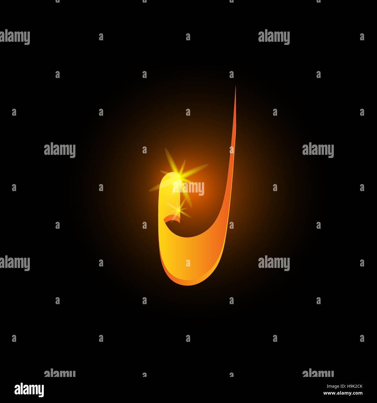Style arabe d'or lettre j. Icône de l'élément de l'alphabet latin brillant sur fond noir. Calligraphie orientale design. Vector illustration décorative Fiery Illustration de Vecteur